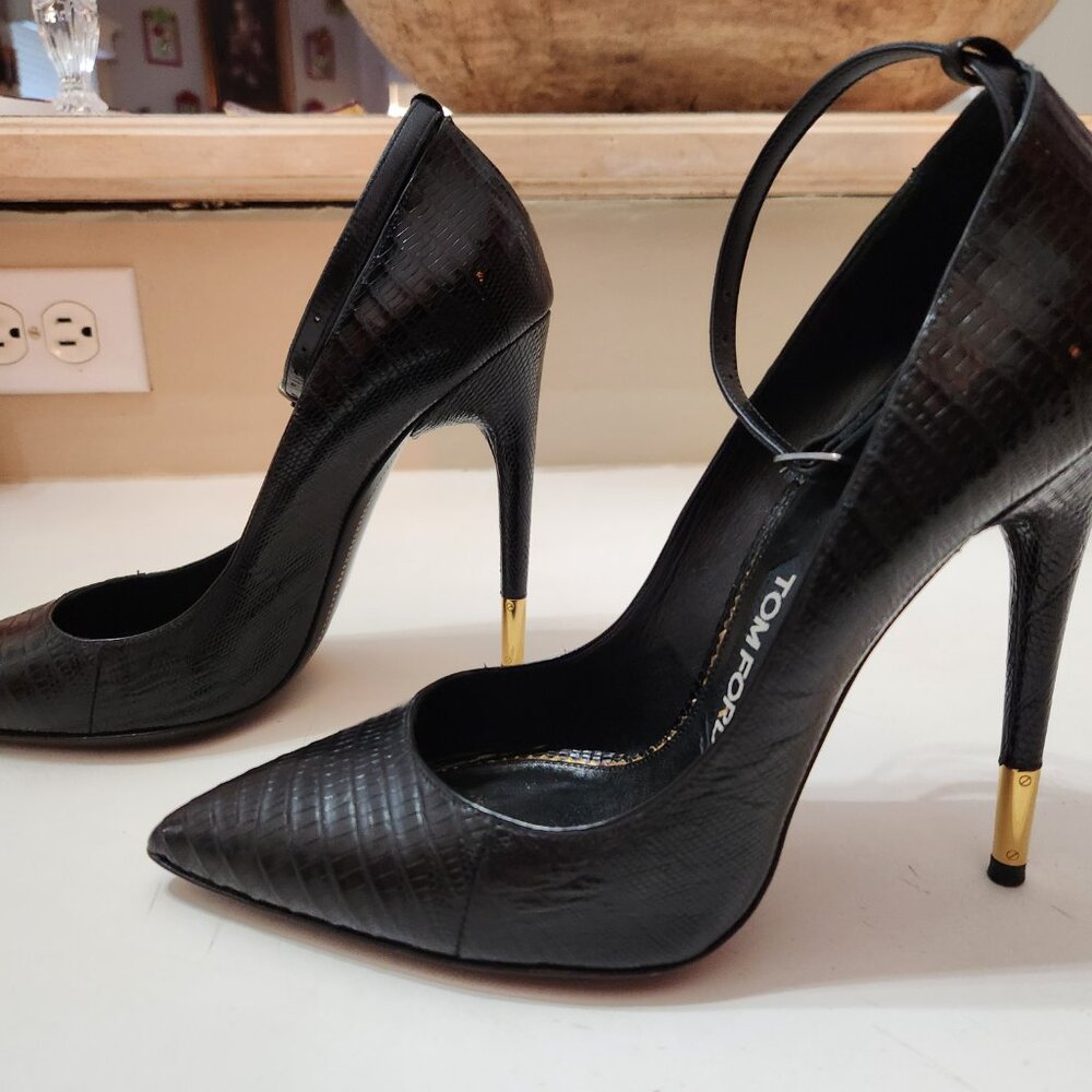 EUC Tom Ford Black Lizard Leather Pumps, sz 8, EU sz 39